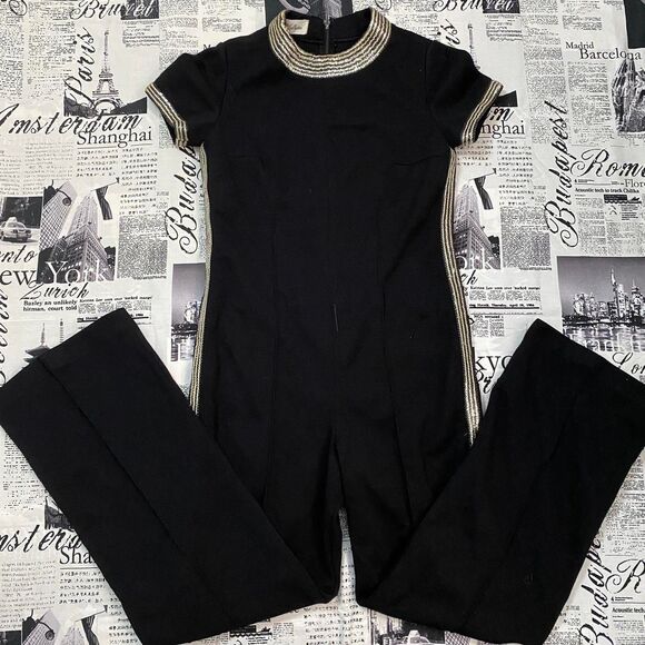 The Collection Women's Black gold sequin vintage 60s jumpsuit short sleeves - Picture 1 of 7